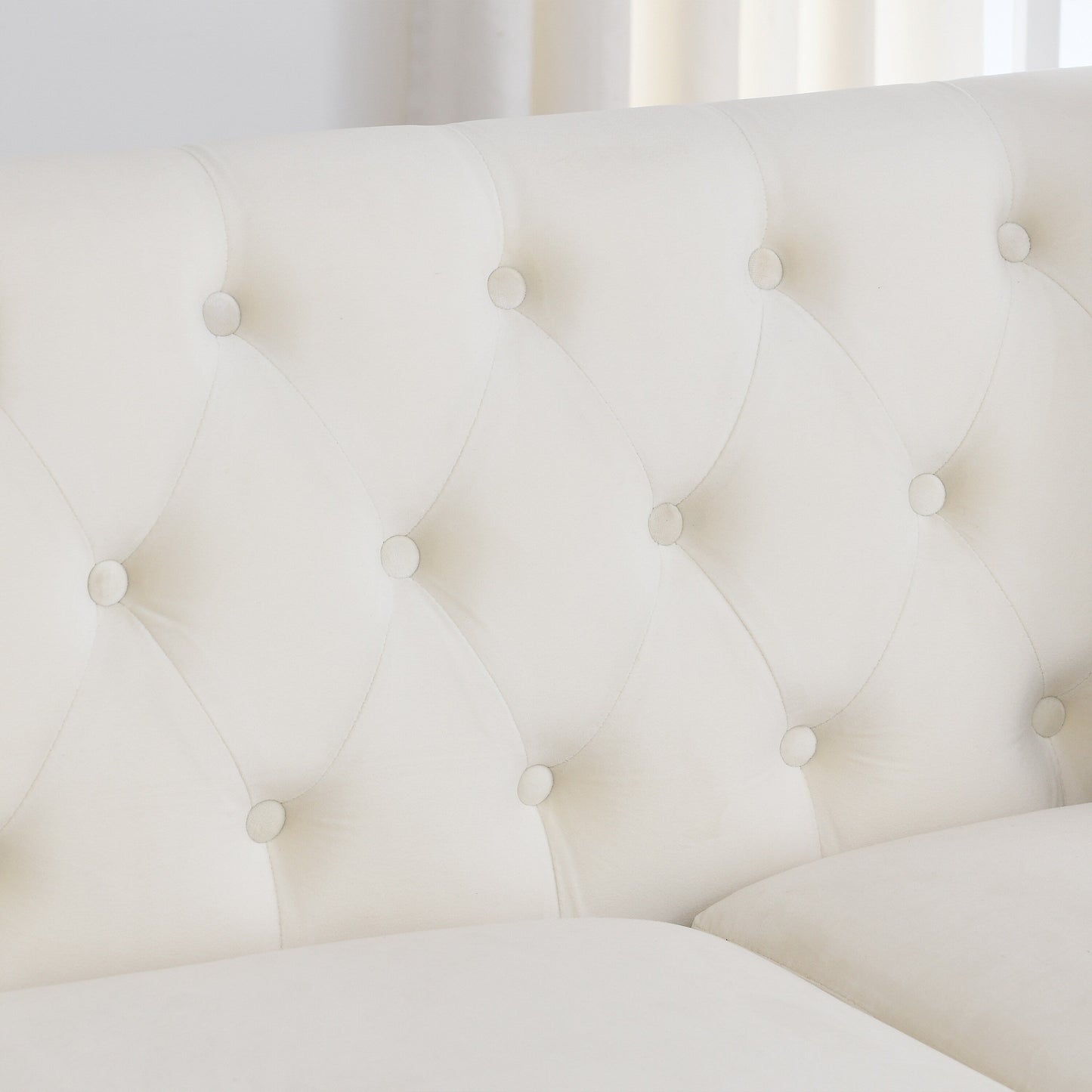 Divano moderno in velluto beige da 59'' a 2 posti con schienale trapuntato e braccioli con borchie