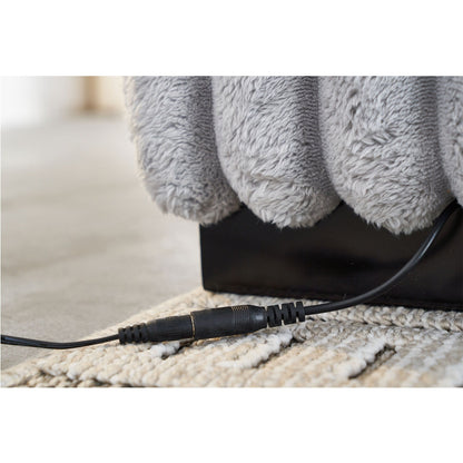 Divano a due posti in velluto a coste beige 61.42 con braccioli quadrati, pouf, altoparlante Bluetooth, caricabatterie wireless, porte USB, portabicchieri