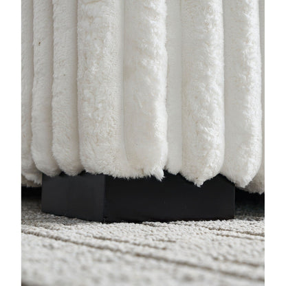 Divano a due posti in velluto a coste beige 61.42 con braccioli quadrati, pouf, altoparlante Bluetooth, caricabatterie wireless, porte USB, portabicchieri