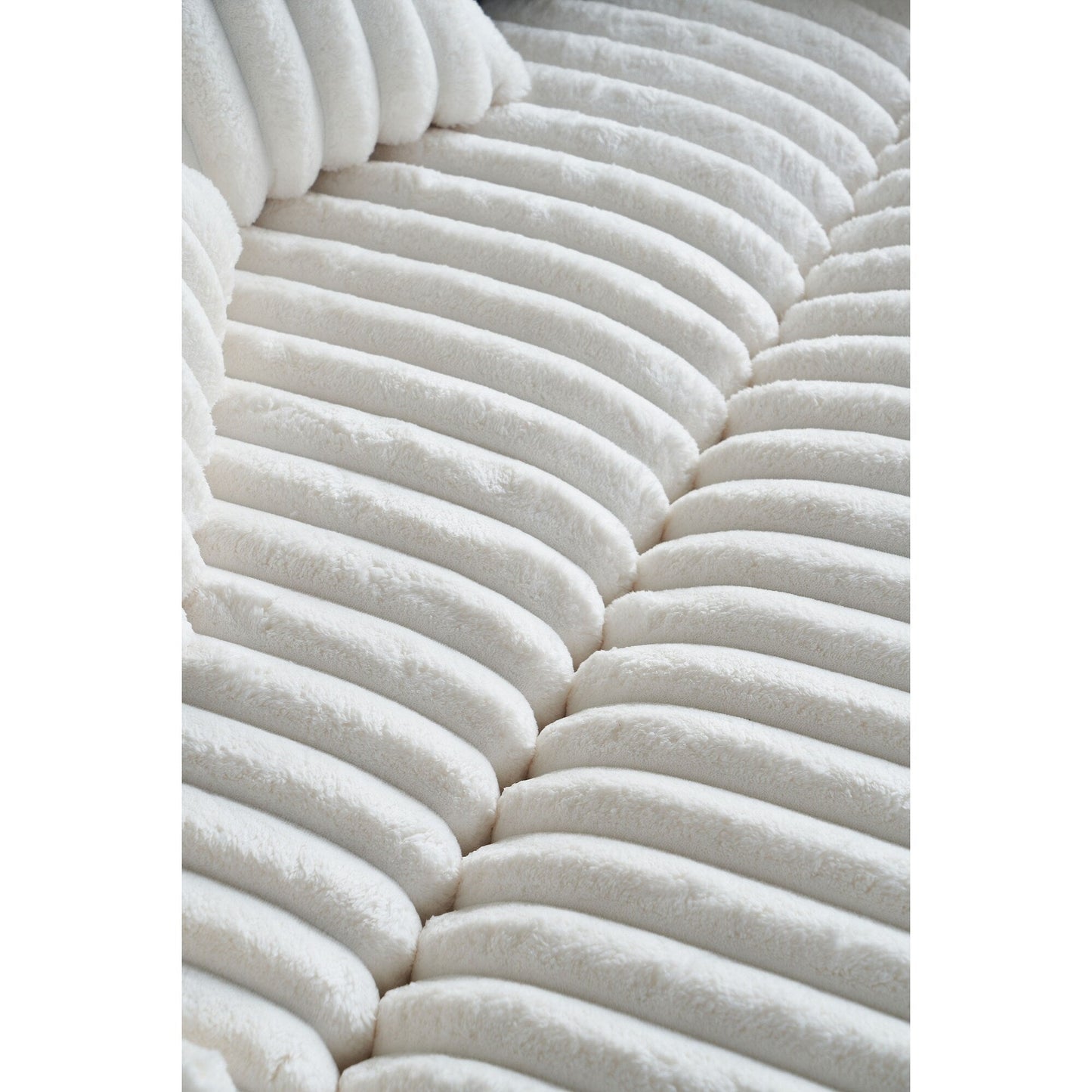 Divano a due posti in velluto a coste beige 61.42 con braccioli quadrati, pouf, altoparlante Bluetooth, caricabatterie wireless, porte USB, portabicchieri