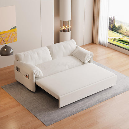 Divano letto estraibile 3 in 1 in velluto beige da 63,8 pollici con contenitore laterale per soggiorno