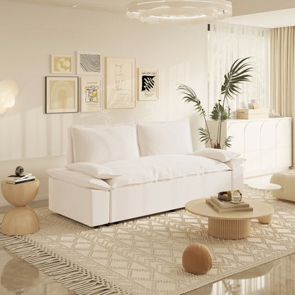 Divano letto estraibile 3 in 1 in velluto beige 70.1 con 2 cuscini morbidi per soggiorno