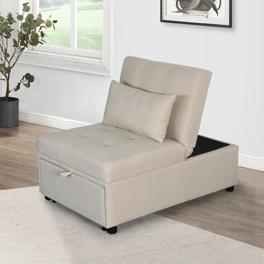Divano letto singolo imbottito in similpelle beige 70.9 con cuscino per soggiorno