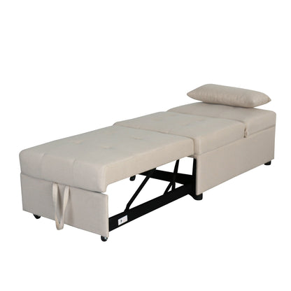 Divano letto singolo imbottito in similpelle beige 70.9 con cuscino per soggiorno