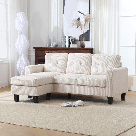 Divano a L in velluto beige da 73,62'', 3 posti con chaise longue reversibile, adatto agli animali domestici e facile da montare per piccoli spazi