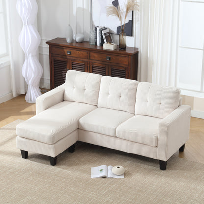 Divano a L in velluto beige da 73,62'', 3 posti con chaise longue reversibile, adatto agli animali domestici e facile da montare per piccoli spazi