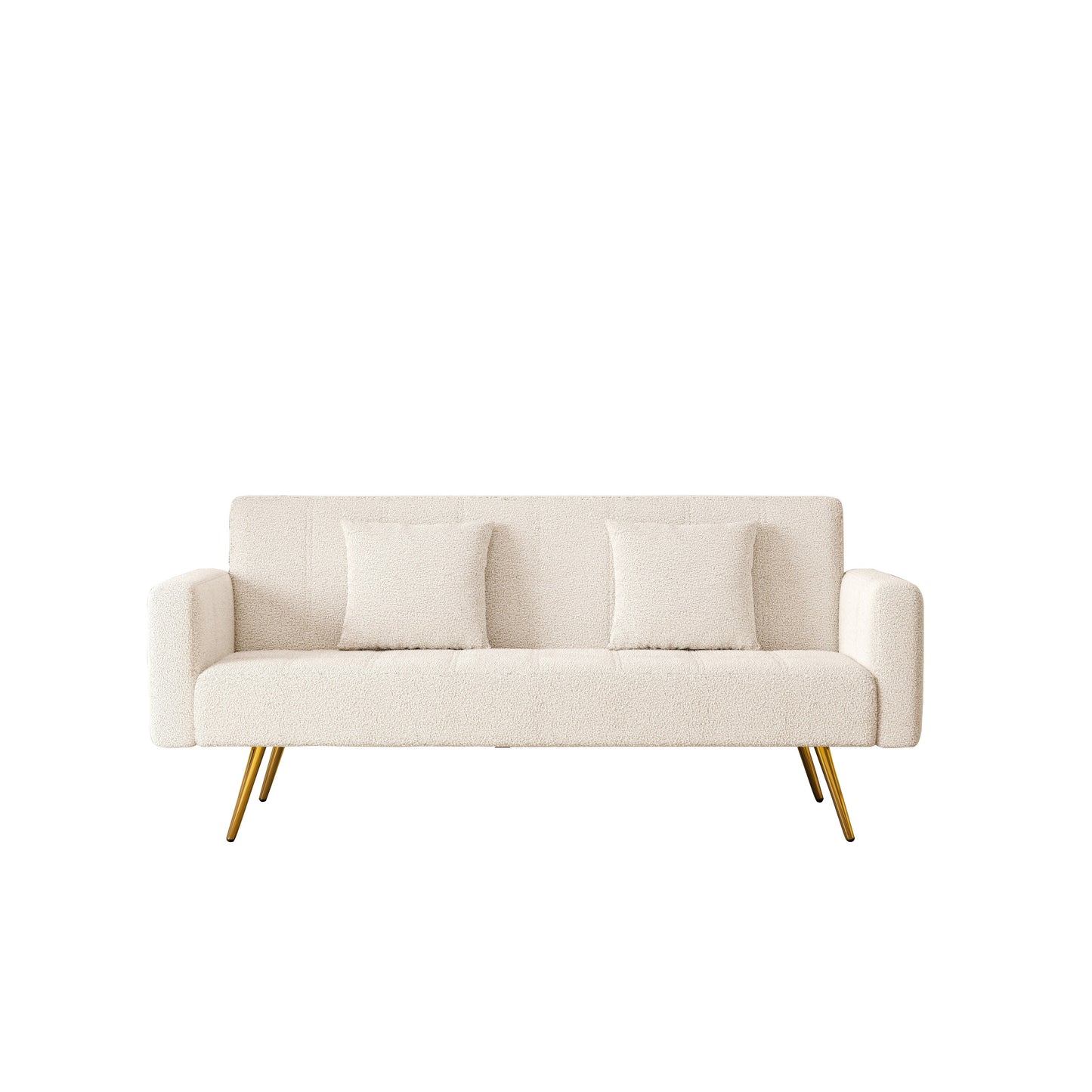 Divano letto pieghevole multifunzionale beige da 73,6 pollici con gambe in metallo e cuscino per soggiorno