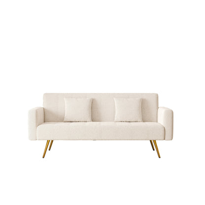 Divano letto pieghevole multifunzionale beige da 73,6 pollici con gambe in metallo e cuscino per soggiorno