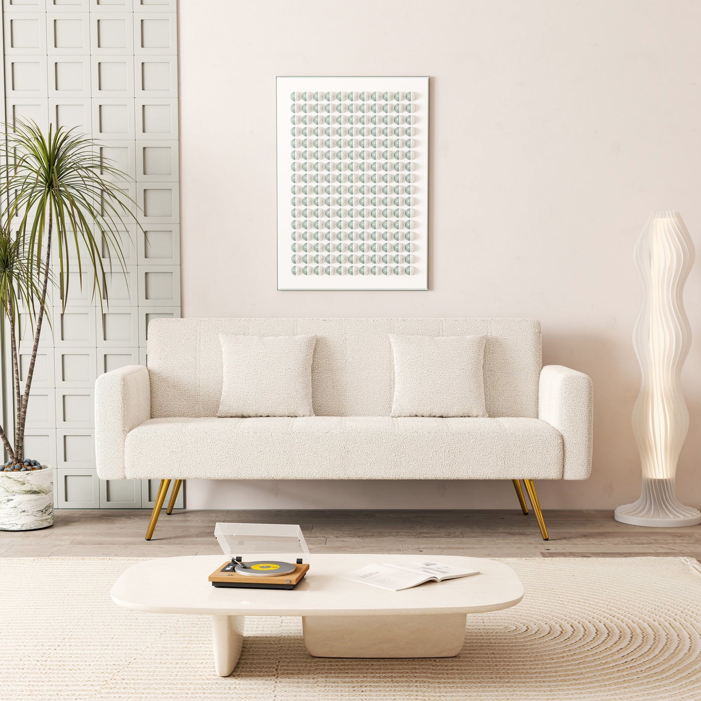 Divano letto pieghevole multifunzionale beige da 73,6 pollici con gambe in metallo e cuscino per soggiorno