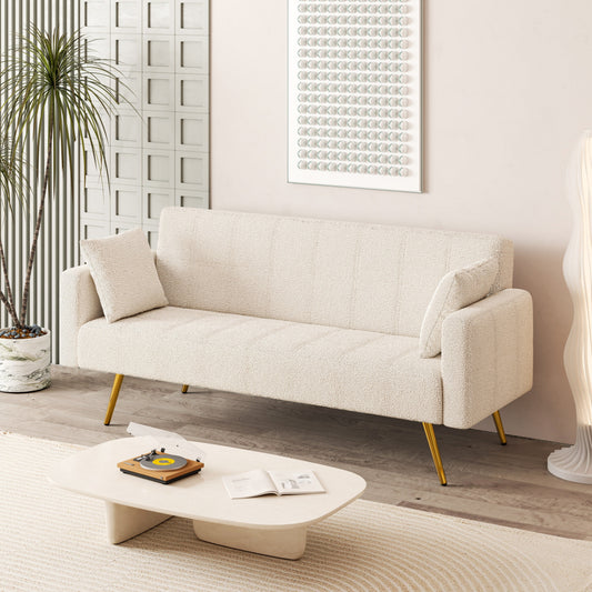 Divano letto pieghevole multifunzionale beige da 73,6 pollici con gambe in metallo e cuscino per soggiorno