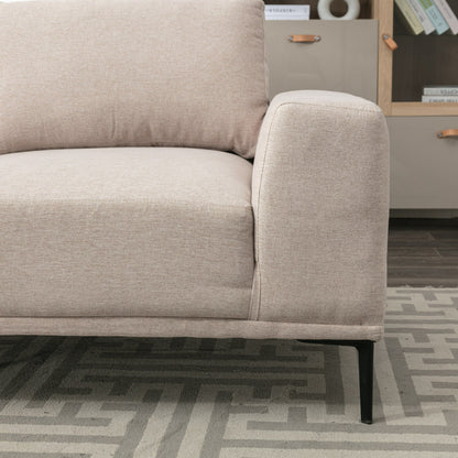 Divano grande a 2 posti in tessuto beige 74,8 con cuscini rimovibili, gambe in ferro e braccioli quadrati