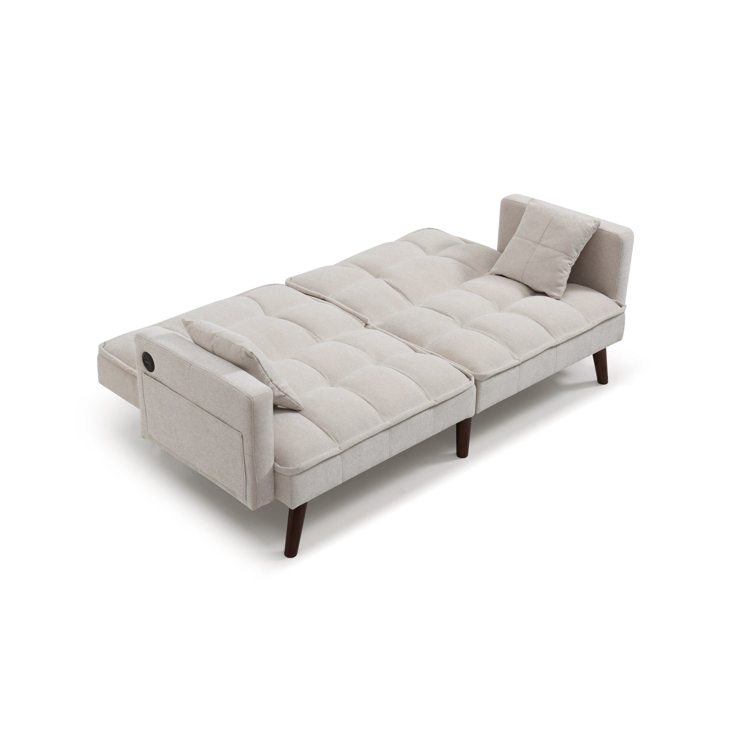 Divano letto a due posti in ciniglia beige da 75,6 pollici con porta di ricarica USB e schienale regolabile per soggiorno