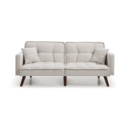 Divano letto a due posti in ciniglia beige da 75,6 pollici con porta di ricarica USB e schienale regolabile per soggiorno