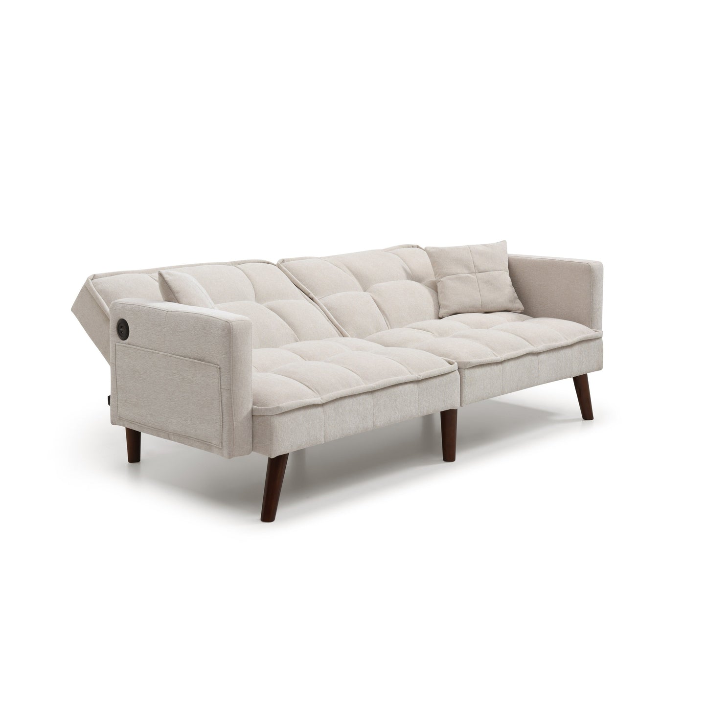 Divano letto a due posti in ciniglia beige da 75,6 pollici con porta di ricarica USB e schienale regolabile per soggiorno