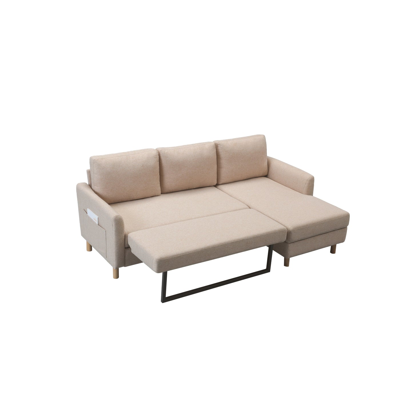 Divano letto componibile a L imbottito beige da 79,5'' con chaise longue, letto estraibile e morbidi cuscini