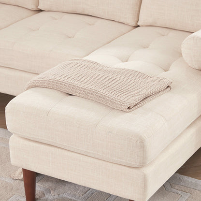 Divano componibile a L in lino beige da 80'' a 3 posti con chaise longue reversibile e struttura in legno