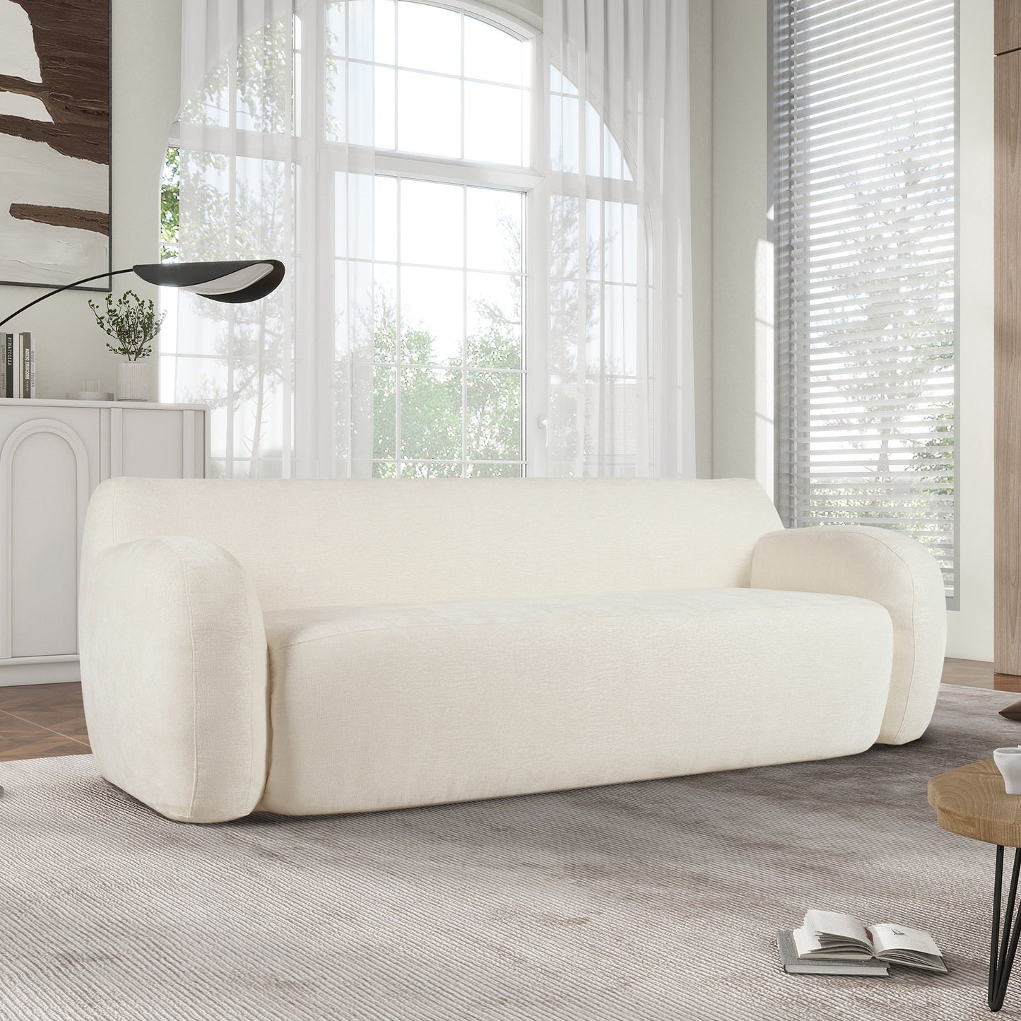 Divano a 3 posti Beige 81.5 Minimalist Compression con sedute ampie e imbottitura in schiuma ad alta densità per soggiorni