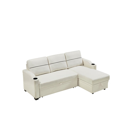 Divano a 3 posti in tessuto beige 81.9 con chaise longue contenitore, comodo divano con struttura in legno