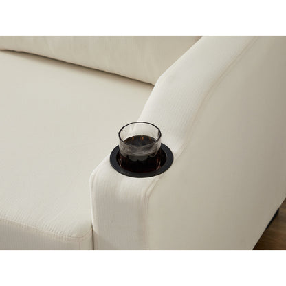 Divano beige da 81,9'' a 3 posti con chaise longue, contenitore e design facile da spostare con piedini in plastica e ruote in gomma