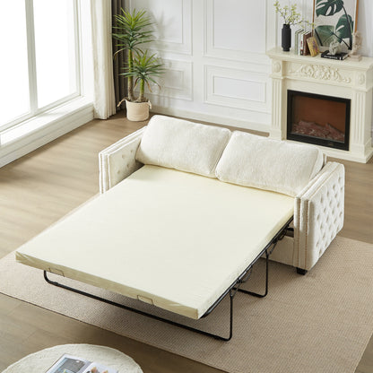 Divano letto a 3 posti beige 81 Chenille Nailheads con materasso in memory foam per soggiorno