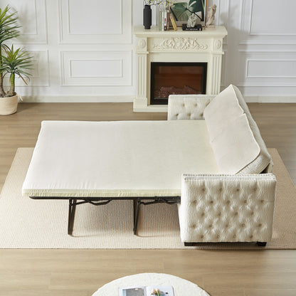 Divano letto a 3 posti beige 81 Chenille Nailheads con materasso in memory foam per soggiorno