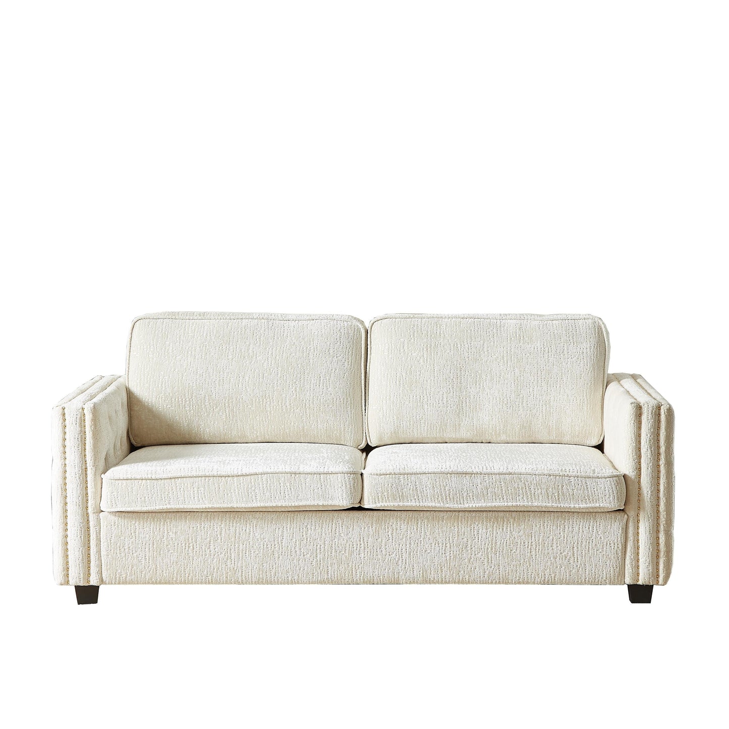 Divano letto a 3 posti beige 81 Chenille Nailheads con materasso in memory foam per soggiorno