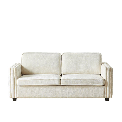 Divano letto a 3 posti beige 81 Chenille Nailheads con materasso in memory foam per soggiorno