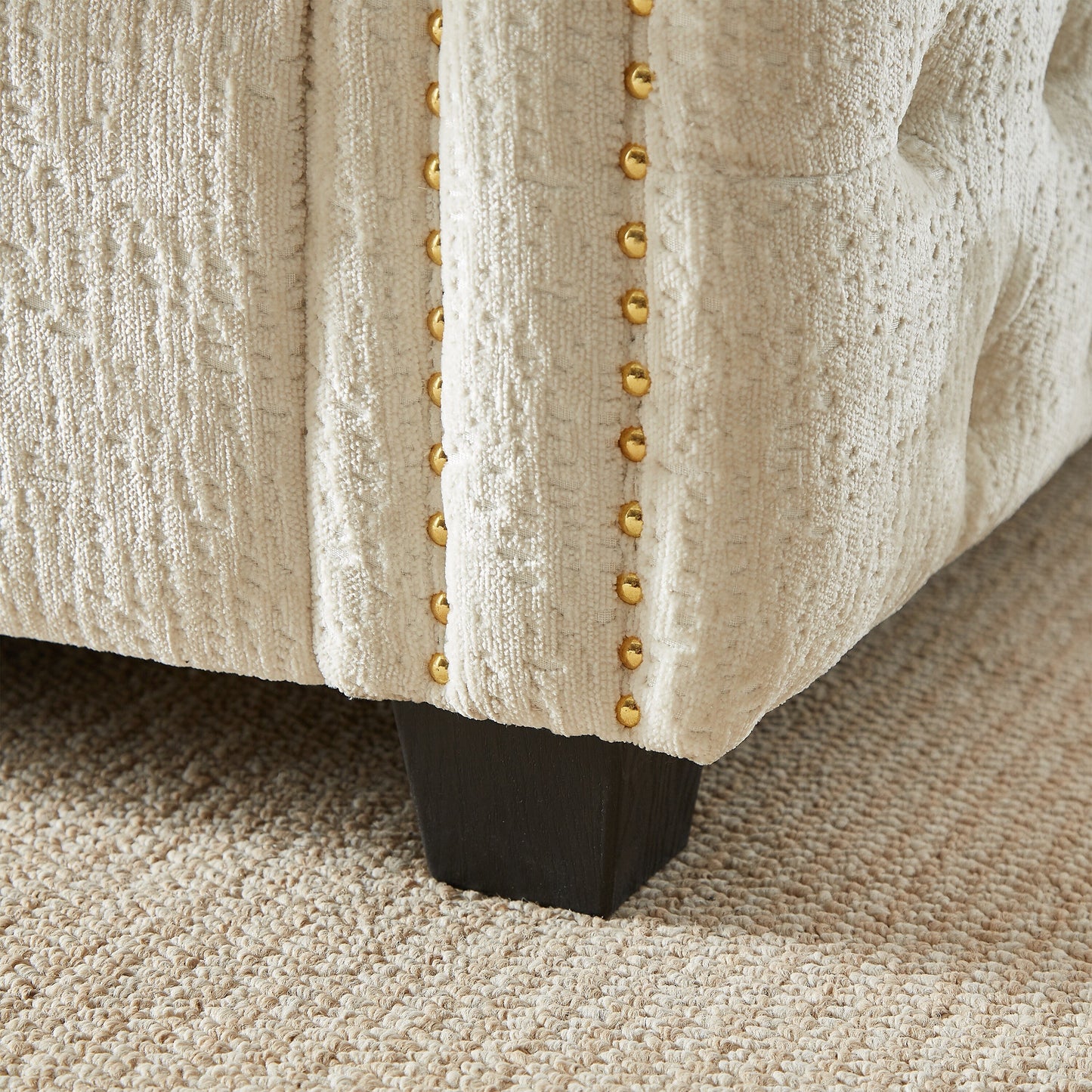 Divano letto a 3 posti beige 81 Chenille Nailheads con materasso in memory foam per soggiorno