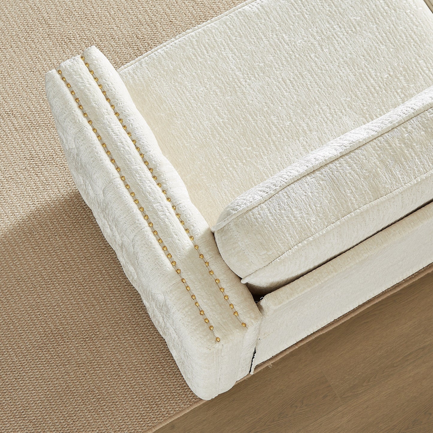 Divano letto a 3 posti beige 81 Chenille Nailheads con materasso in memory foam per soggiorno