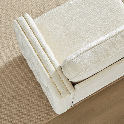 Divano letto a 3 posti beige 81 Chenille Nailheads con materasso in memory foam per soggiorno