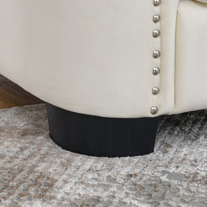 Divano a 5 posti a L in velluto beige da 82'' con dettagli a borchie, cuscini rimovibili e 3 cuscini decorativi