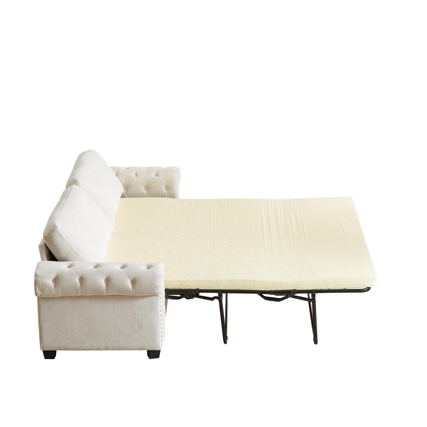 Divano letto trasformabile 2 in 1 in poliestere beige 83,8 con 3 posti e materasso pieghevole per soggiorno