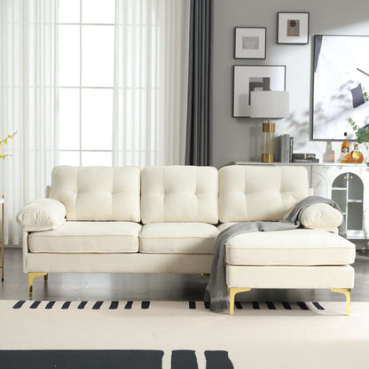 Divano a 3 posti a L in tessuto beige da 85'' con chaise longue, struttura in legno e rinforzo per cuscino a molle
