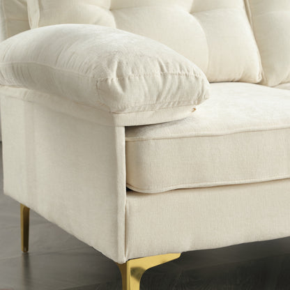 Divano a 3 posti a L in tessuto beige da 85'': chaise longue, struttura in legno e rinforzo per cuscino a molle