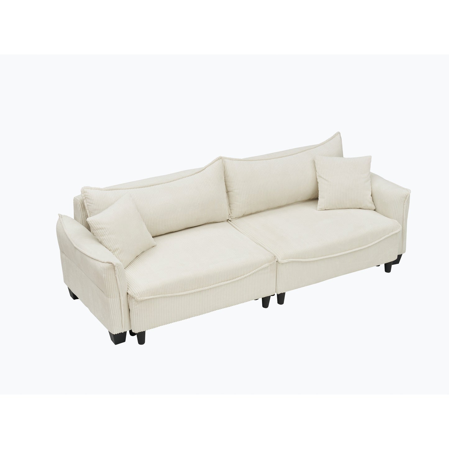 Divano letto a 3 posti in velluto a coste beige 87,79 con due cuscini e contenitore per soggiorno