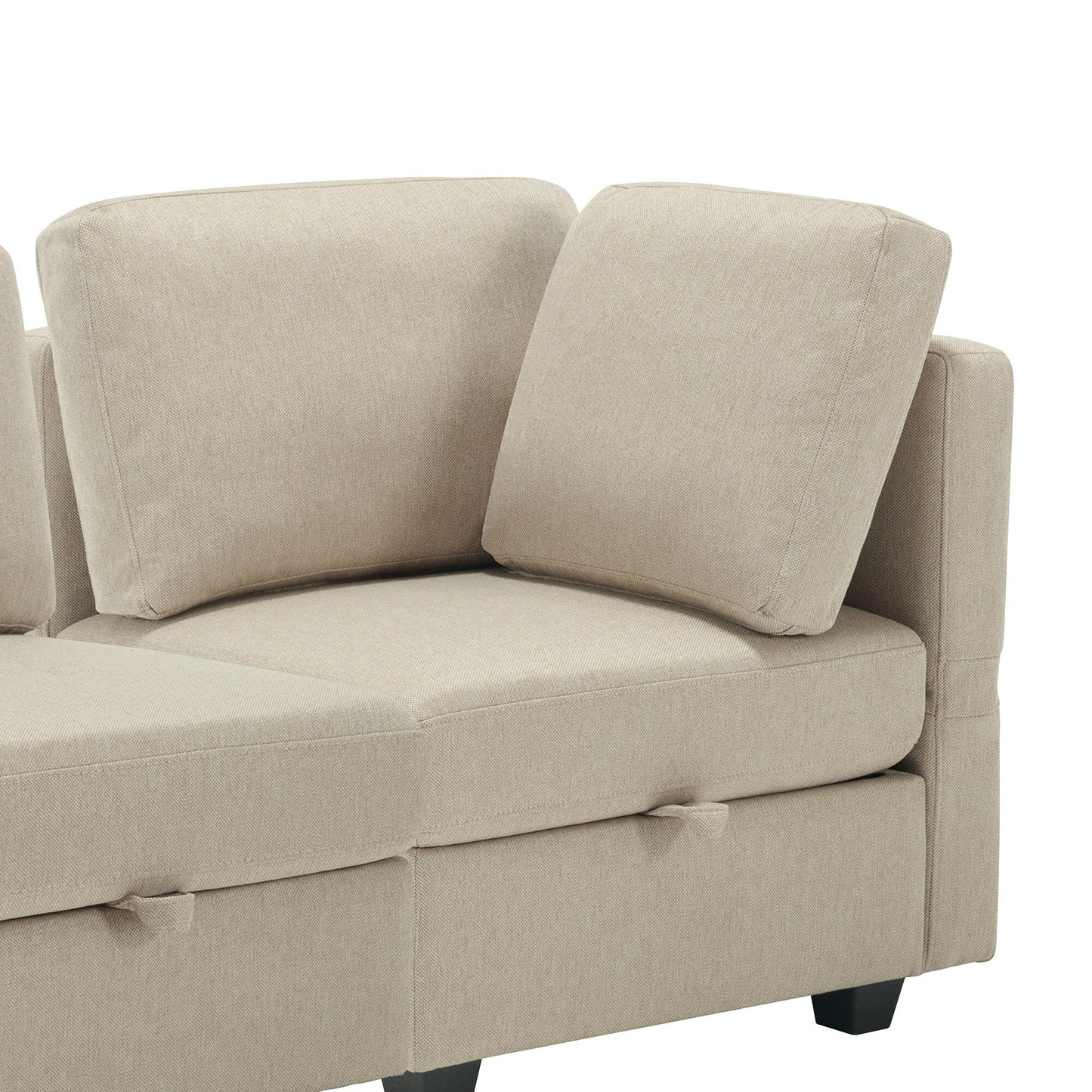 Divano componibile modulare beige da 87,9'' a 3 posti con pouf, schienali e braccioli regolabili, sedili contenitore e cuscini spessi