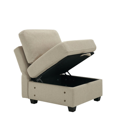 Divano componibile modulare beige da 87,9'' a 3 posti con pouf, schienali e braccioli regolabili, sedili contenitore e cuscini spessi