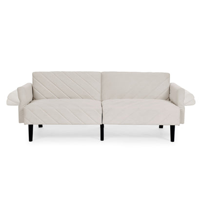 Divano letto futon trasformabile in velluto beige 87 con braccioli regolabili per soggiorno