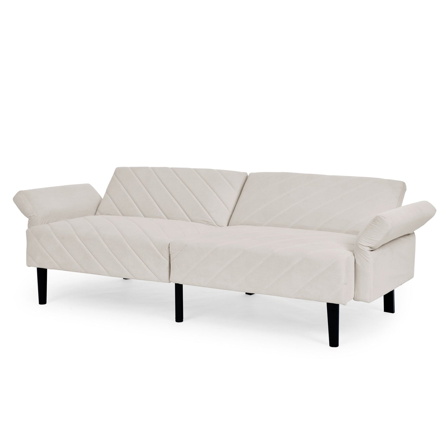 Divano letto futon trasformabile in velluto beige 87 con braccioli regolabili per soggiorno