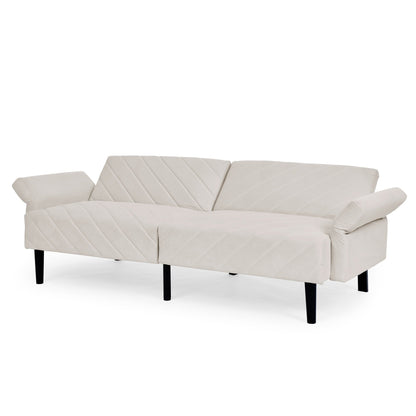 Divano letto futon trasformabile in velluto beige 87 con braccioli regolabili per soggiorno