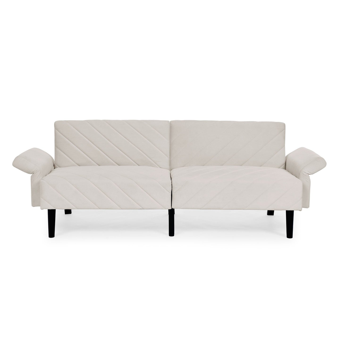 Divano letto futon trasformabile in velluto beige 87 con braccioli regolabili per soggiorno