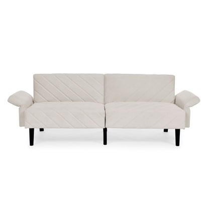Divano letto futon trasformabile in velluto beige 87 con braccioli regolabili per soggiorno