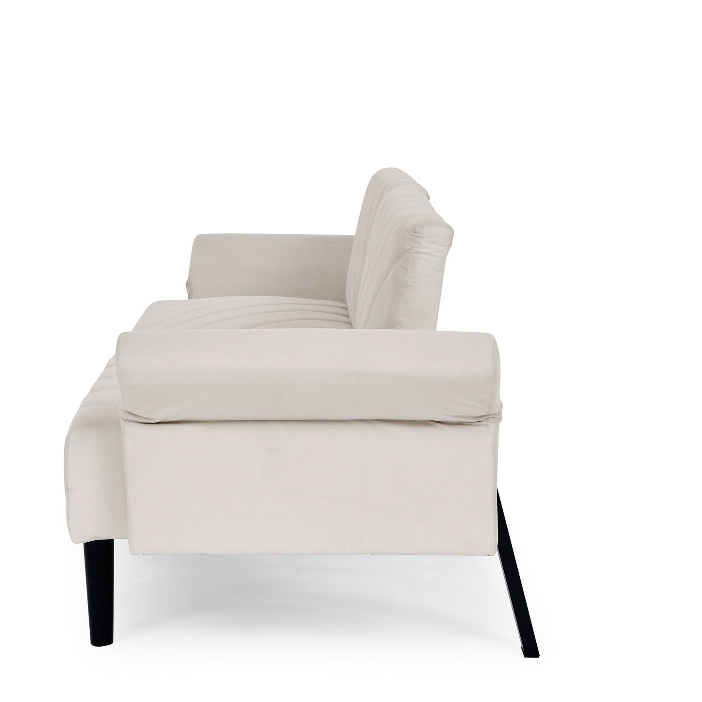 Divano letto futon trasformabile in velluto beige 87 con braccioli regolabili per soggiorno