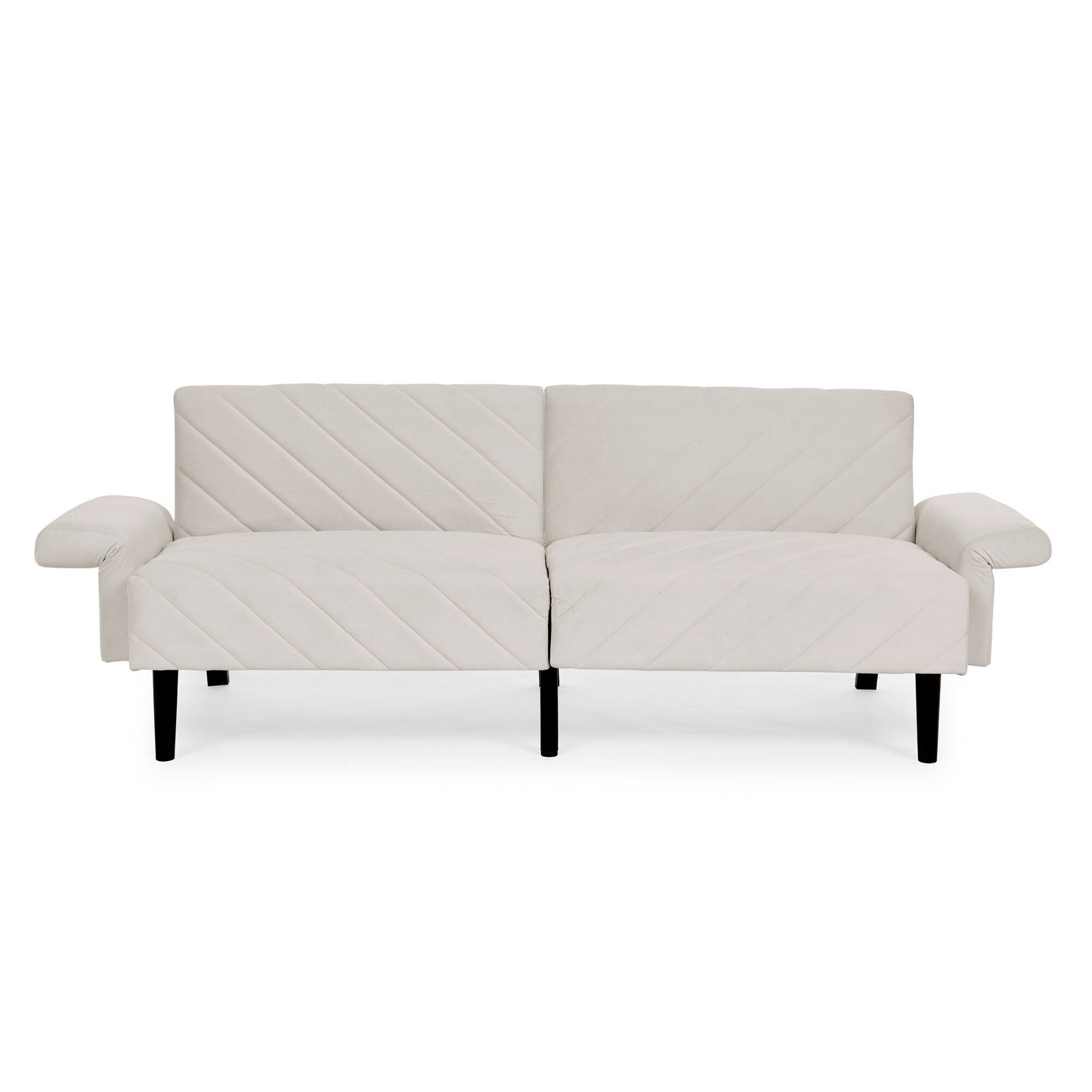Divano letto futon trasformabile in velluto beige 87 con braccioli regolabili per soggiorno