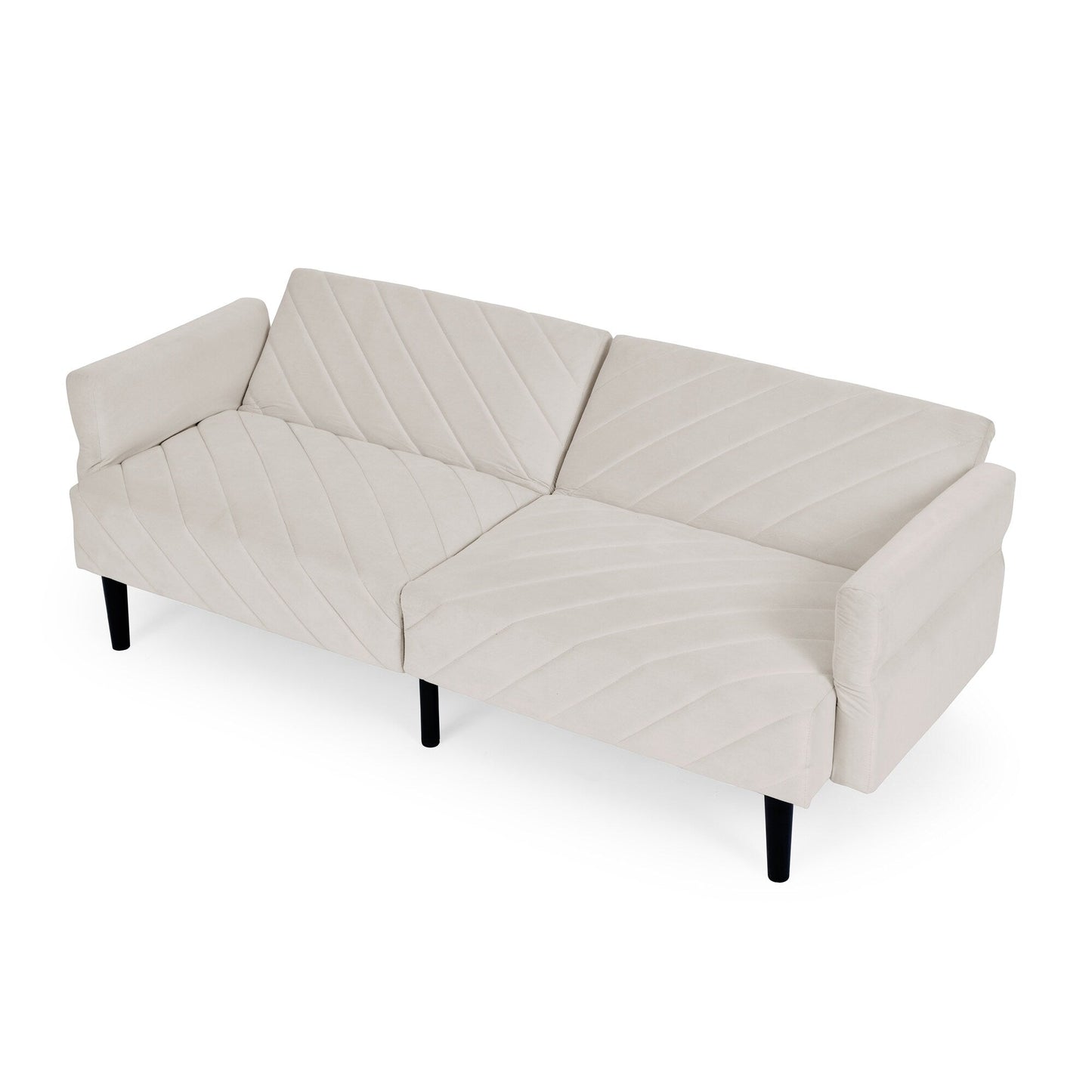 Divano letto futon trasformabile in velluto beige 87 con braccioli regolabili per soggiorno