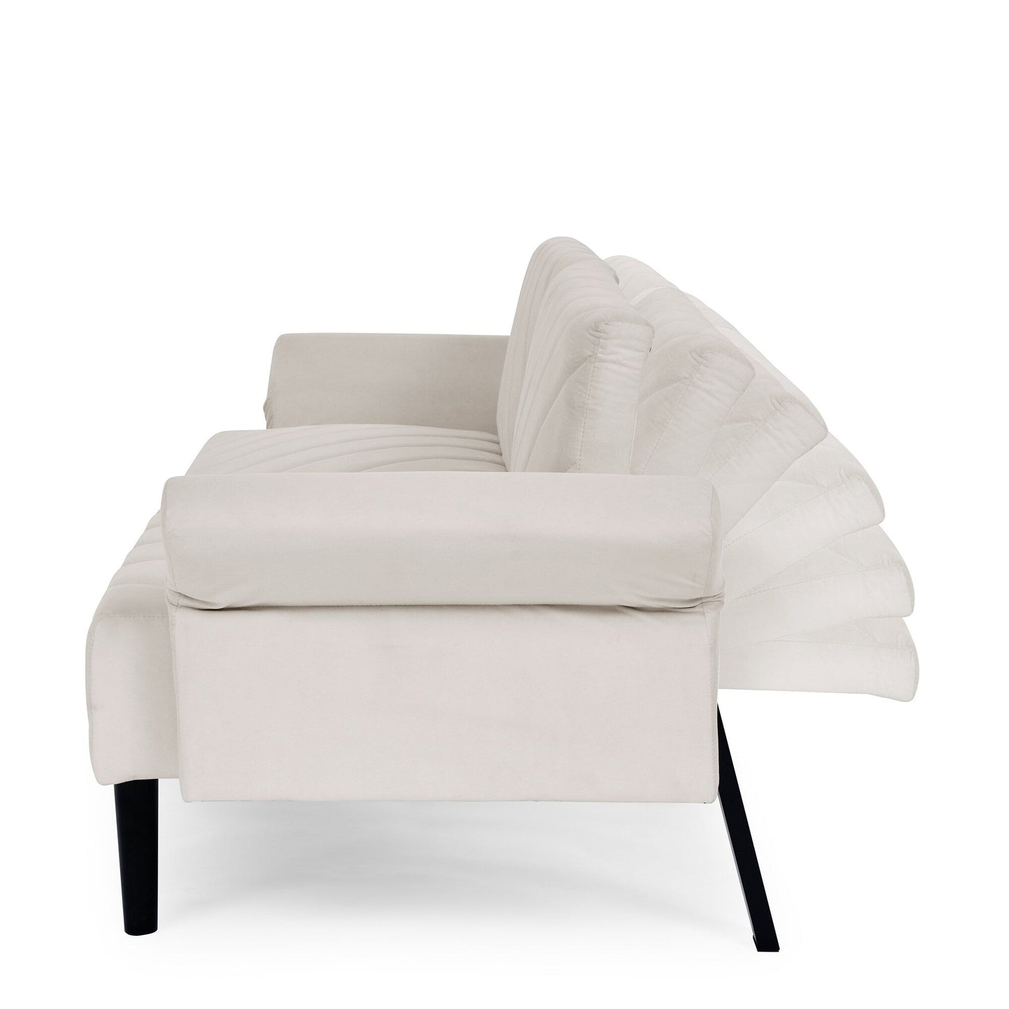 Divano letto futon trasformabile in velluto beige 87 con braccioli regolabili per soggiorno