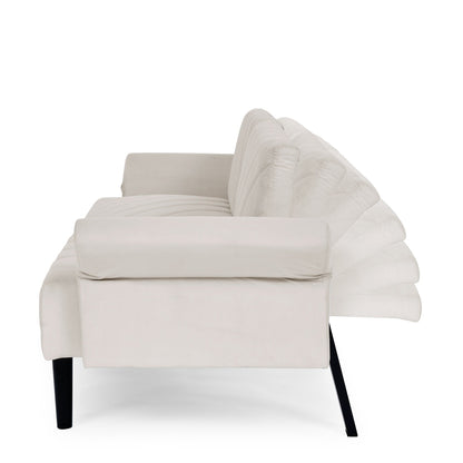 Divano letto futon trasformabile in velluto beige 87 con braccioli regolabili per soggiorno