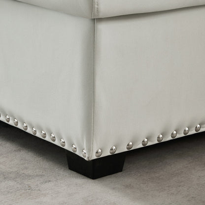 Divano letto convertibile beige da 88'' a 3 posti con chaise longue contenitore, letto estraibile, finiture con borchie