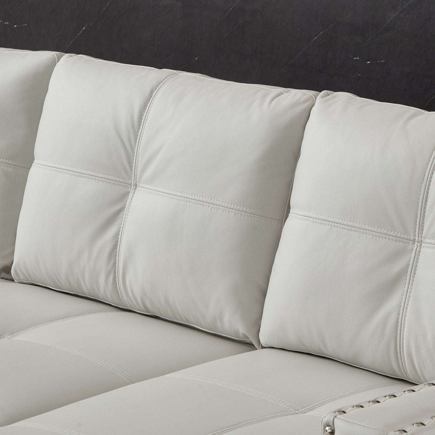 Divano letto convertibile beige da 88'' in microfibra a 3 posti con chaise longue contenitore e funzione estraibile