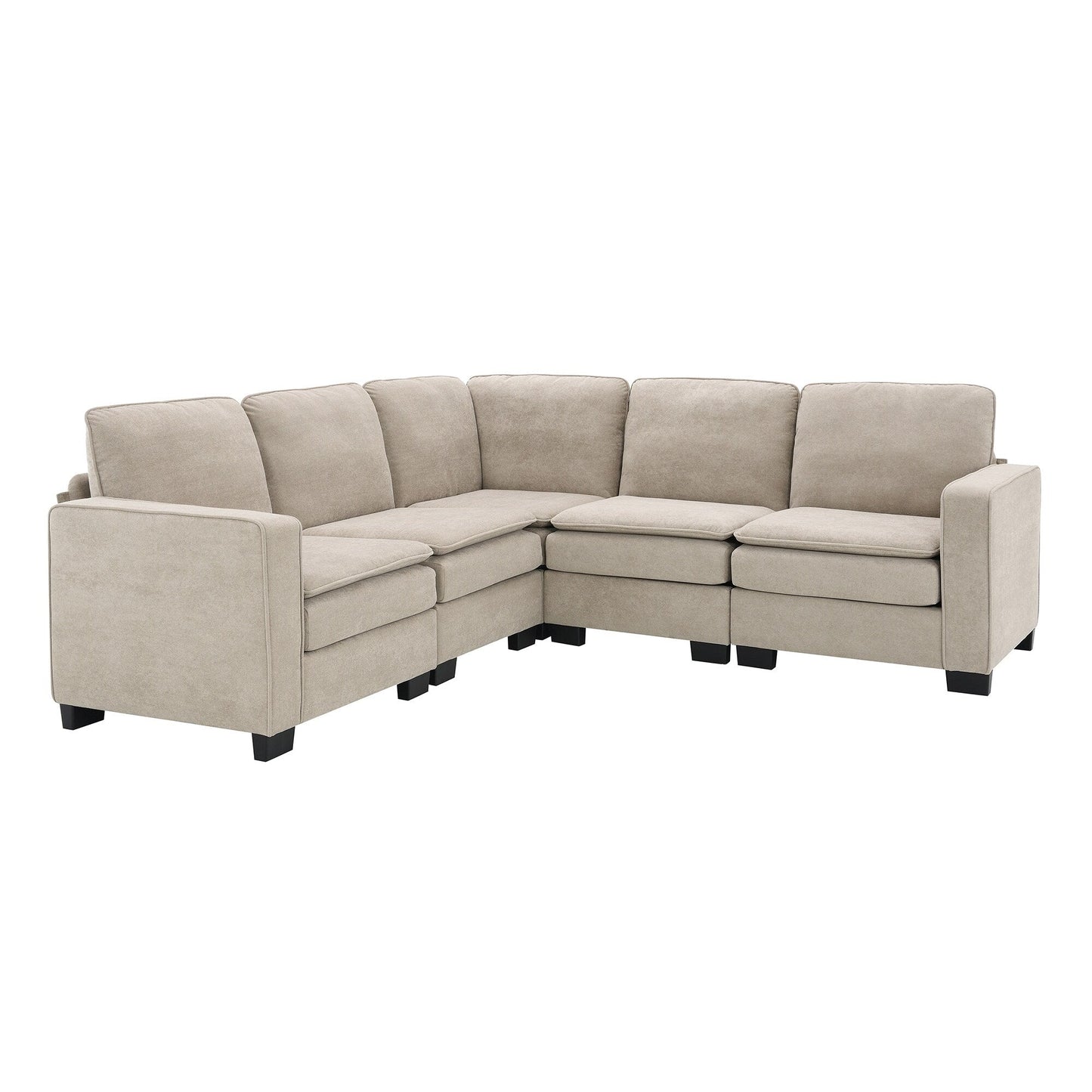 Divano componibile oversize a 5 posti a forma di L in velluto beige 89 con doppi cuscini per posti a sedere angolari